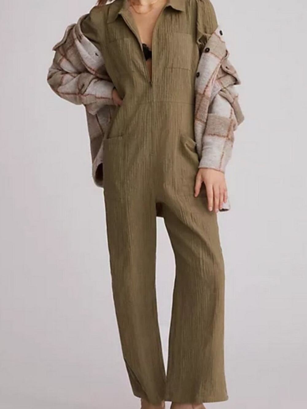 Anthropologie The Odells Tamil Olive Textured Utility Jumpsuit NWT 1X